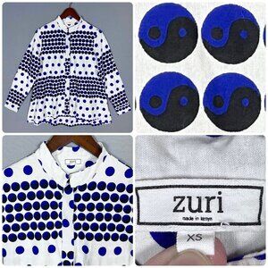ZURI KENYA Long Sleeve Button Up Top Women Size XS Abstract YIN YANG 100% Cotton